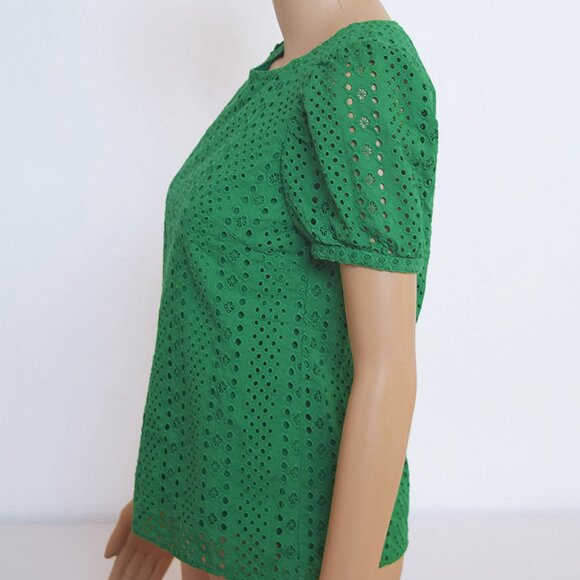 "5/$35" Beautiful Emerald Green Eyelet Puff-Sleeve Top From J. Crew - Picture 7 of 10